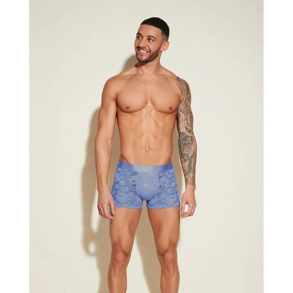 Cosabella Never Say Never Mens Lace Boxer Briefs Blue Floral Underwear New Large